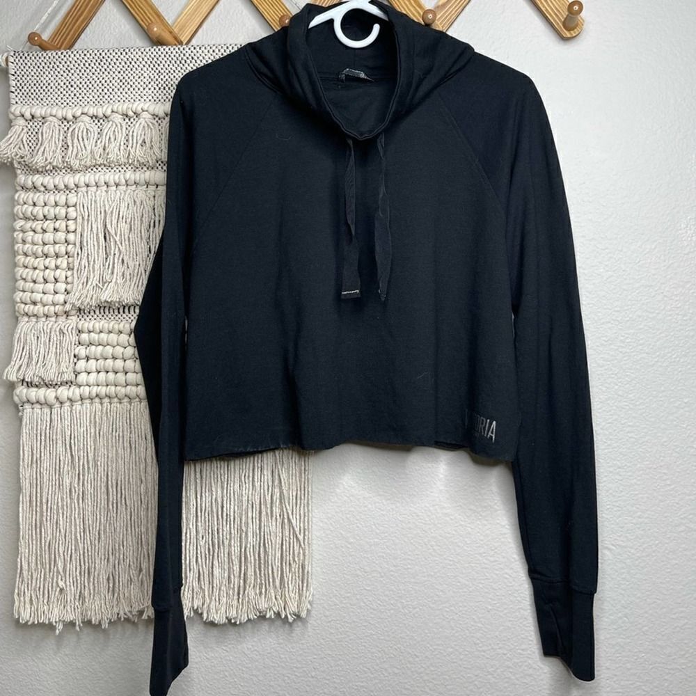 Victoria Sport Black Cropped Cowl-Neck Sweatshirt